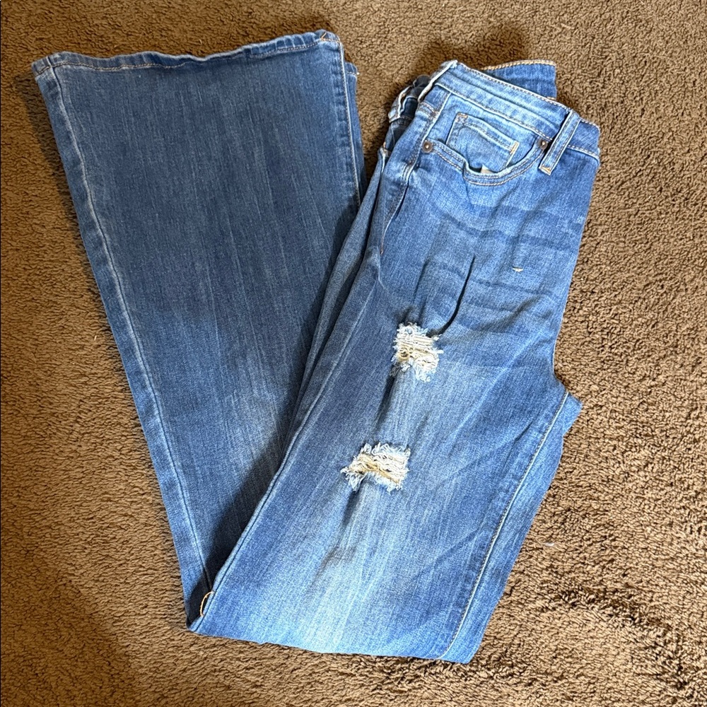 Rue21 Blue Distressed Flare Jeans